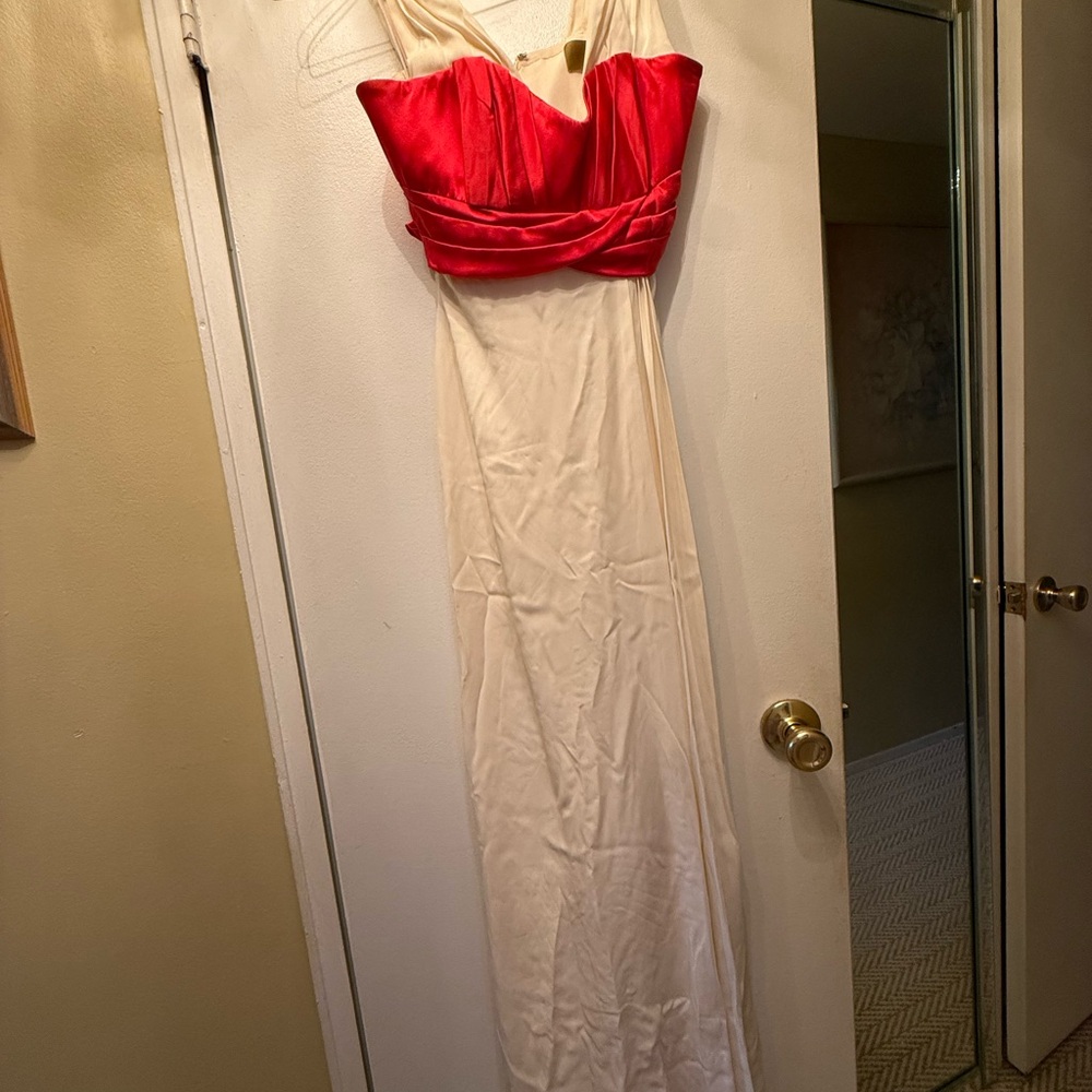 Elegant Red and Cream Evening Gown